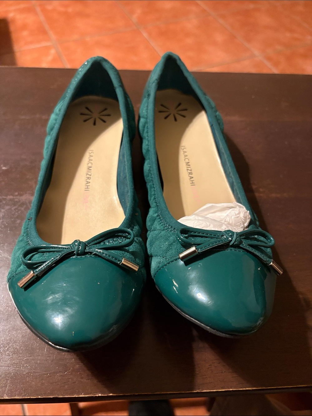 Isaac Mizrahi Emerald Green Quilted Ballet Flats with Bow